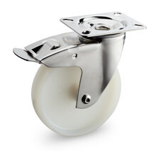 Zwenkwiel rvs met rem nylon 100 mm