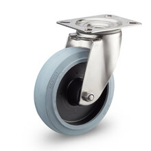 Zwenkwiel RVS 100 mm grijs rubber plaat rollager