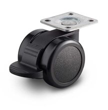 Meubelwiel met rem dubbel zwart hard 60 mm plaat