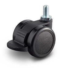 Meubelwiel met rem dubbel zwart hard 60-mm bout M10-x-15