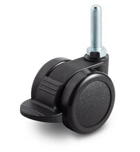 Meubelwiel met rem dubbel zwart hard 42 mm bout M8 x 30