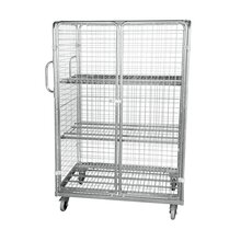 Rolcontainer metalen bodem 3 heks 182 cm hoog galvanisch verzinkt met maas + dak + 2 deuren