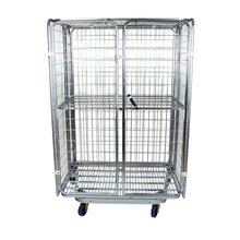 Rolcontainer metalen bodem 3 heks 182 cm hoog galvanisch verzinkt met maas + dak + 2 deuren NESTBAAR