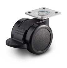 Meubelwiel met rem dubbel zwart hard 42 mm plaat