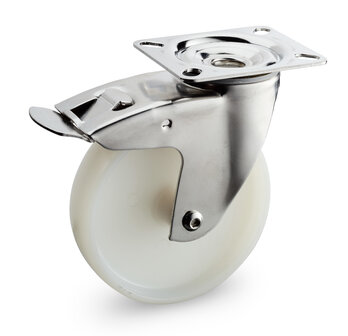 Zwenkwiel rvs met rem nylon 80 mm