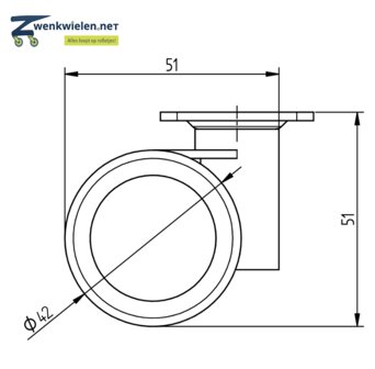 meubelwiel 42 mm dubbel soft plaat 36 x 36 mm zilver