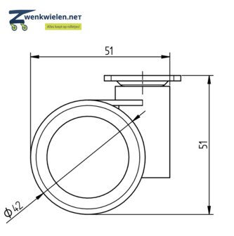 meubelwiel 42 mm dubbel soft plaat 28 x 28 mm