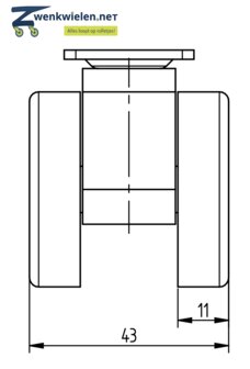 meubelwiel 42 mm dubbel soft plaat 28 x 28 mm
