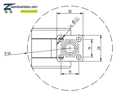 meubelwiel 42 mm dubbel soft plaat 28 x 28 mm