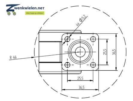 Meubelwiel 42 mm dubbel soft plaat 36 x 36 mm