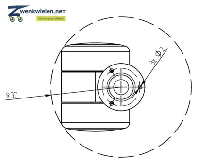 Meubelwiel 36 mm dubbelrol soft 8 mm stift & inbouw plug