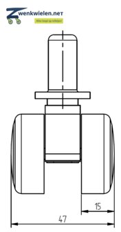 Meubelwiel 36 mm dubbelrol soft 8 mm stift & inbouw plug