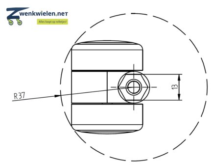 Meubelwiel 36 mm dubbelrol soft bout M8 x 30 mm
