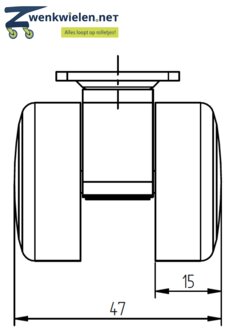 Meubelwiel 36 mm dubbelrol soft plaat 28 x 28 mm