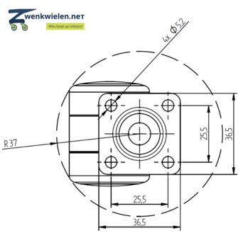 Meubelwiel 36 mm dubbelrol soft plaat 36 x 36 mm