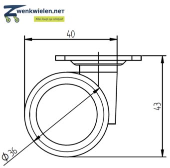 Meubelwiel 36 mm dubbelrol soft plaat 36 x 36 mm