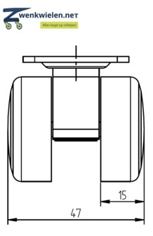 Meubelwiel 36 mm dubbelrol soft plaat 36 x 36 mm