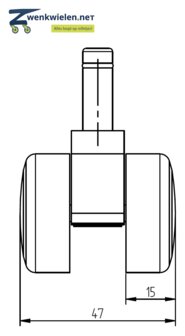 Meubelwiel 36 mm dubbelrol soft stift 9 mm ring