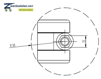 Meubelwiel 36 mm dubbelrol hard bout M10x15 mm