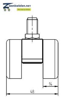 Meubelwiel 36 mm dubbelrol hard bout M10x15 mm