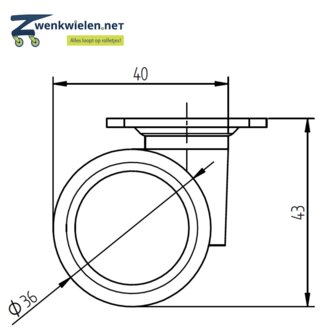 Meubelwiel 36 mm dubbelrol hard plaat 36 x 36 mm