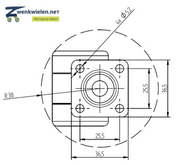 Meubelwiel 36 mm dubbelrol hard plaat 36 x 36 mm