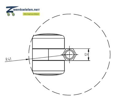 Meubelwiel 32 mm dubbelrol bout M10x25 mm soft