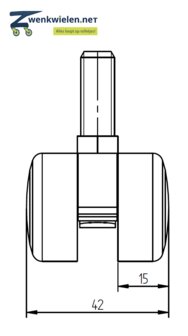 Meubelwiel 32 mm dubbelrol bout M10x25 mm soft