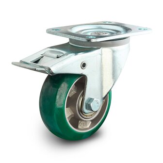 Zwaarlast zwenkwiel met rem 125mm PUlastic