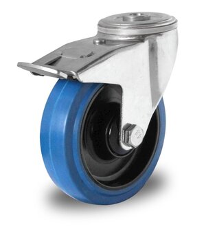 Zwenkwiel met rem 125 mm blauw boutgat rollager