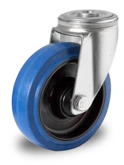 Zwenkwiel 80 mm blauw boutgat kogellager