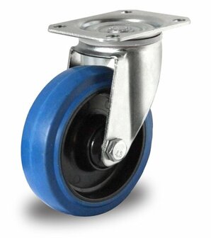 Zwenkwiel 100 mm blauw plaat kogellager