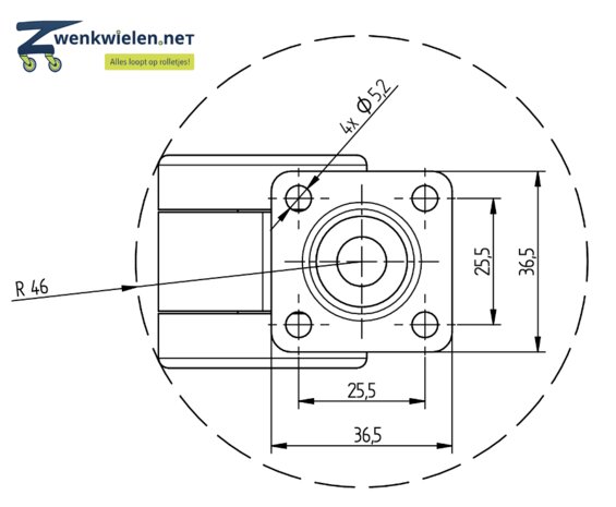 meubelwiel 42 mm dubbel soft plaat 36 x 36 mm zilver