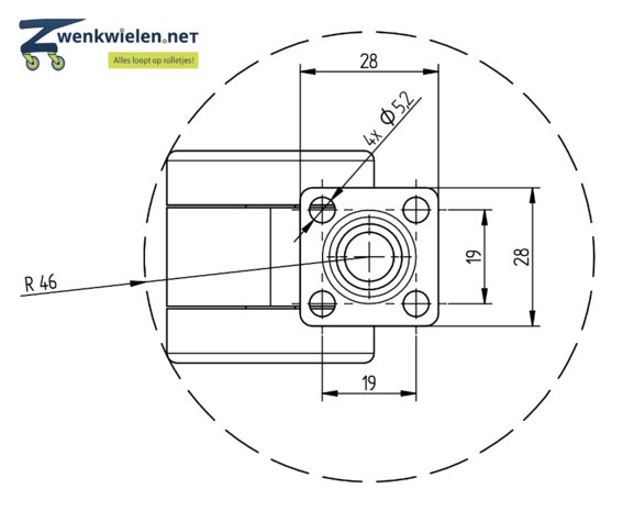 meubelwiel 42 mm dubbel soft plaat 28 x 28 mm