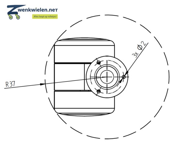 Meubelwiel 36 mm dubbelrol soft 8 mm stift & inbouw plug
