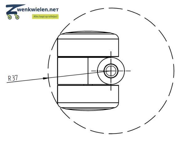 Meubelwiel 36 mm dubbelrol soft stift 8 mm ring