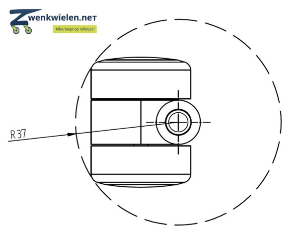 Meubelwiel 36 mm dubbelrol soft stift 9 mm ring