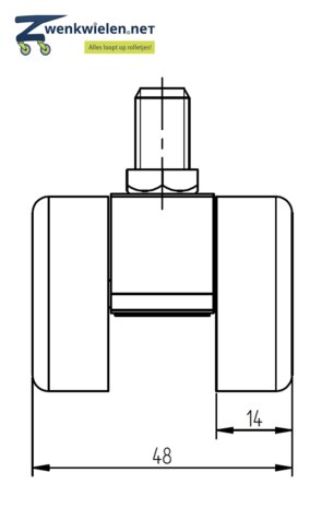 Meubelwiel 36 mm dubbelrol hard bout M10x15 mm