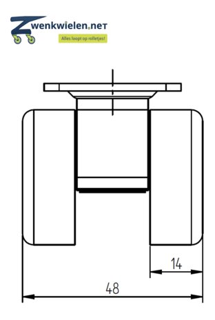 Meubelwiel 36 mm dubbelrol hard plaat 36 x 36 mm