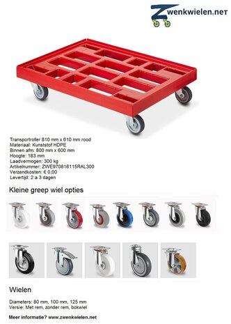 Ontvanger Inefficiënt Meting Transportroller 810 mm x 610 mm rood kunststof! (Meest Verkocht)