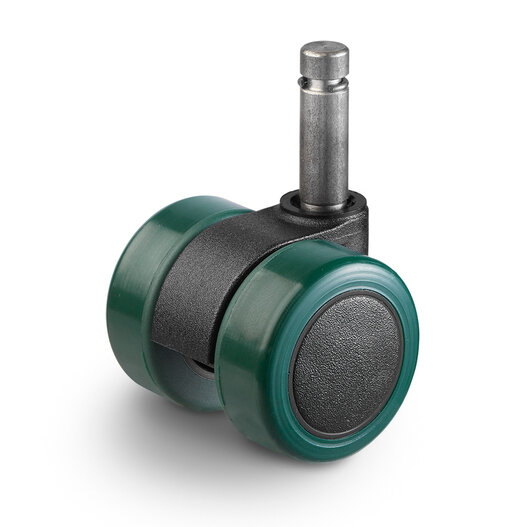 Recycl meubelwiel 36 mm groen dubbelrol soft stift 8 mm ring