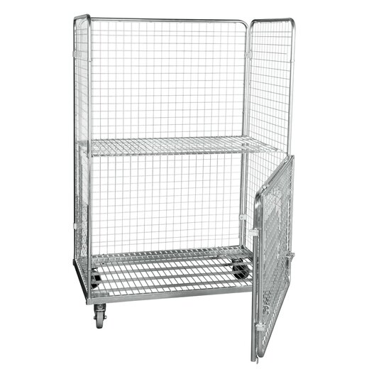 Rolcontainer metalen bodem 3 heks 182 cm hoog galvanisch verzinkt met maas + 2 delige half neerklapbare deur