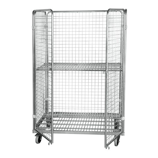 Rolcontainer metalen bodem 3 heks 182 cm hoog galvanisch verzinkt met maas + 2 deuren