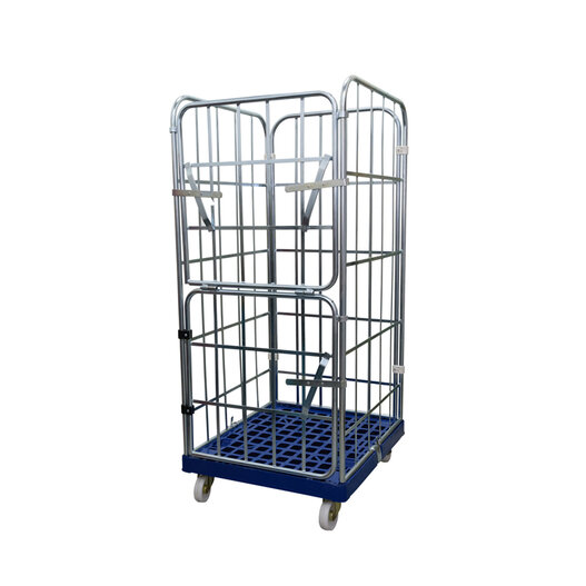 Rolcontainer kunststof bodem 3 heks 185 cm hoog blauw verzinkt met 2 delige deur