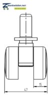 Meubelwiel 36 mm dubbelrol soft 8 mm stift &amp; inbouw plug