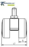 Meubelwiel 36 mm dubbelrol soft bout M8x15 mm