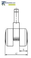 Meubelwiel 32 mm dubbelrol soft stift 8 mm ring