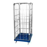 Rolcontainer kunststof bodem 3 heks 166 cm hoog blauw verzinkt met 1 deur