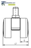 Meubelwiel 36 mm dubbelrol soft bout M10x15 mm