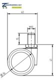 Meubelwiel 36 mm dubbelrol soft bout M10x15 mm